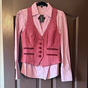 EXPRESS Pink Buttoned Vest with Shirt